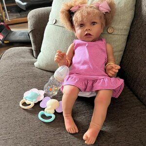 🆕22 Inch Lifelike Soft Body Realistic-Newborn Baby Doll Taupe Eyes Caramel Skin